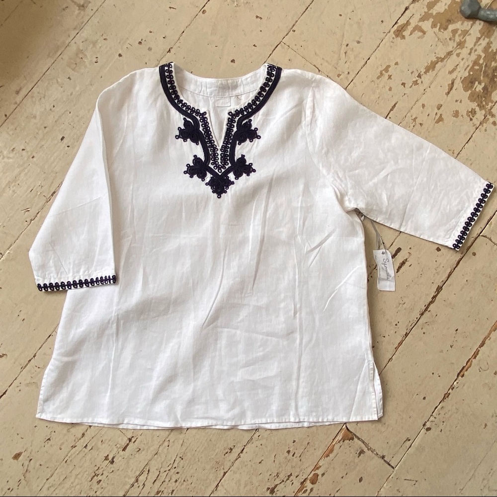 ❤️HP❤️ Simply NYC Linen Embroidered Soutache BoHo Tunic Top